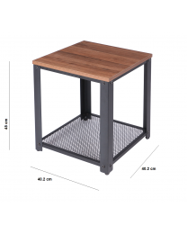 2 Tier Vintage Brown Wood/Steel Industrial BedSide End Table Desk Mesh Storage 