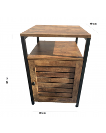 Industrial Wooden/Steel Rustic Bedside End Table Nightstand Shelf Shutter Door