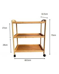 Bamboo 3 Tier Kitchen Storage Rack Serving Trolley Island Cart With Wheels