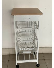 White Wooden 2 & 3 Tier Rolling Kitchen Trolley Basket Organiser Cabinet Cart
