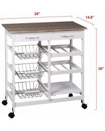 Wooden Kitchen Trolley Top Island Dining Cart Worktop Basket Storage 2 Colours