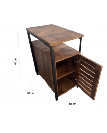 Industrial Rustic Wood/Steel Narrow End Sofa Side Table Shutter Door Storage