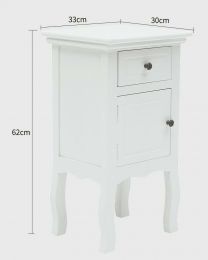 2 x Shabby Chic Bedside Table Nightstand Cabinet 1 Drawer & 1 Door Grey & White