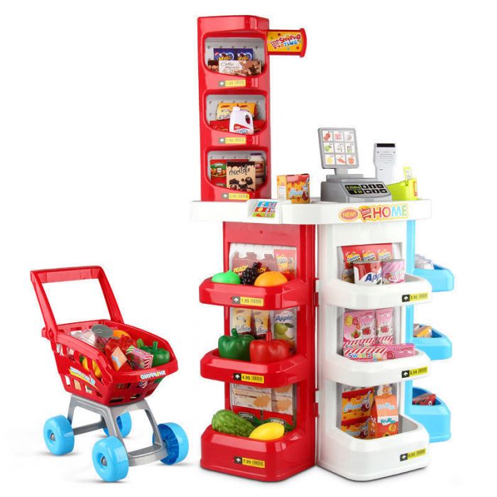 Childrens Kids Supermarket Shop Stall Pretend Toy Food Shopping Basket Play Set
